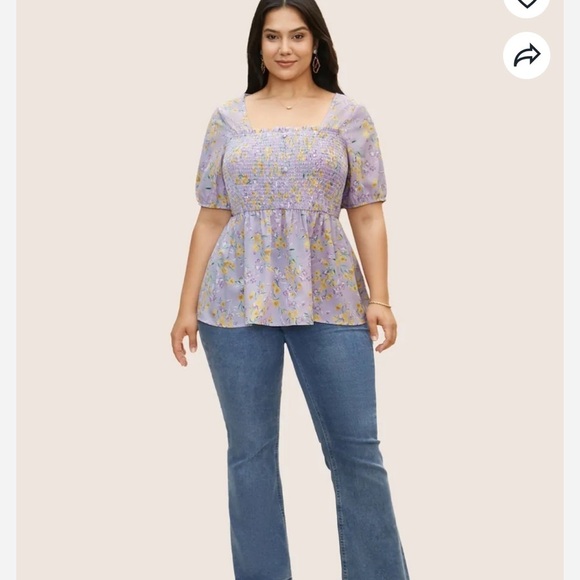 BloomChic Plus Size XL Floral Square Neck Shirred Frill Trim Blouse us14-16 - Picture 4 of 6